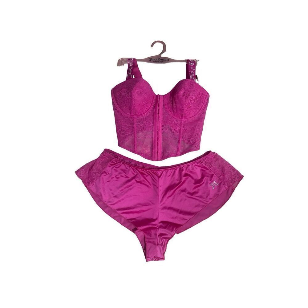 Juicy Couture Lace Corset & Luxe Short 34C Medium Hot Pink